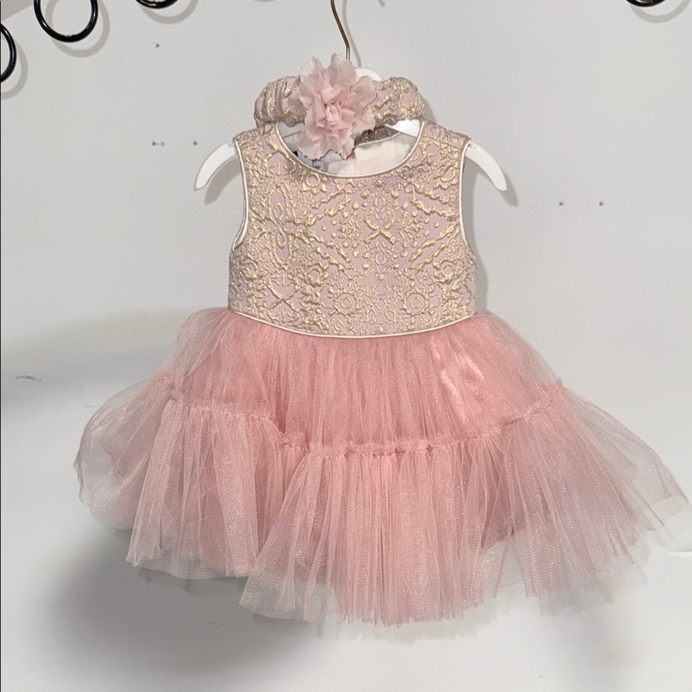 Elegant Pink Lace Kids Formal Dress and Matching Headband